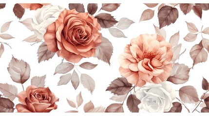 Wall Mural - watercolor of rose on white background