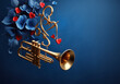 Gold trumpet with flying love symbols.