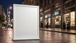 Mockup Blank white vertical advertising banner in the city street. AI generated