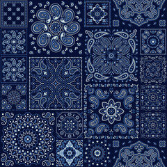 Wall Mural - paisley cashmere bandana fabric patchwork wallpaper vintage vector seamless pattern for scarf kerchi