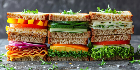 Wall Mural - Set aus verschiedenen Sandwiches mit verschiedenen Gemüsesorten