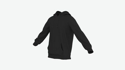 Blank black hoodie man and woman sportwear jacket empty print design mockup isolated sweatshirt oversized template front right perspective 3d rendering image