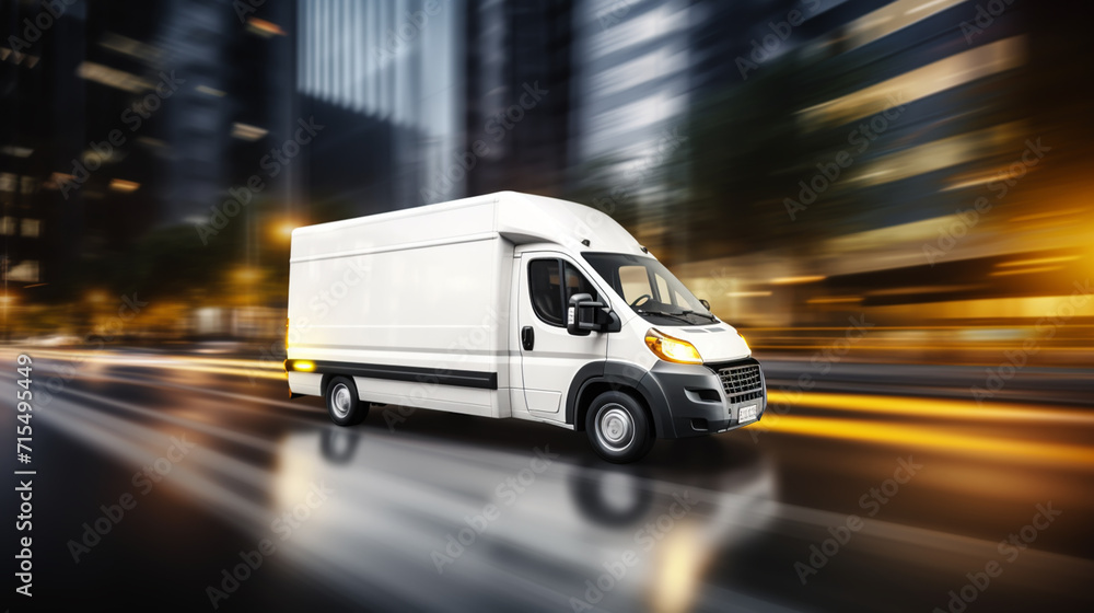 Delivery van delivers fast in a city Stock Illustration | Adobe Stock