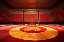Empty Stage Red Chinese Decoration. Show Platform Stand Shape Luxury. Generate Ai