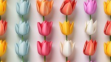 Seamless Pattern Colorful Tulips In Rows