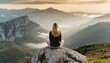 © Hanna - Woman sitting on a rock enjoying the view, mountains, travel, fog