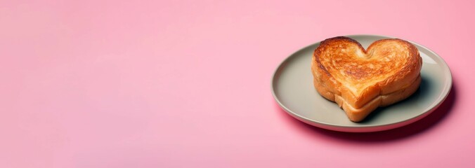 Wall Mural - Grilled cheese sandwich shape heart on pink banner. Food lunch romantic snack. Generate Ai