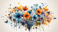 Abstract, Watercolor, Heart-shaped Flowers, Flowers, Feathers, Painting, Plants, And Graffiti