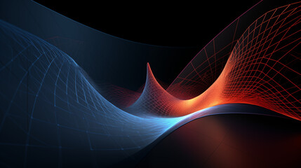 Poster - Futuristic Digital Wave Mesh with Vibrant Red and Blue Colors