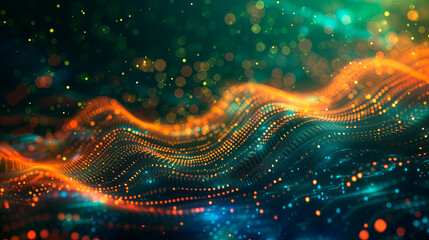 Abstract tech data network with glowing nodes, digital connectivity. Wallpaper or background texture.
