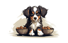 Dog With Bowl Of Food Isolated Vector Style Illustration