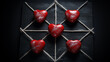 lovers day concept. tic-tac-toe game where instead of zeroes are red hearts. on a black background. vertical orientation