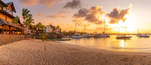 View Of Beach And Boats In Grand Bay At Golden Hour, Mauritius