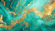 Fluid Art Paper Marbling Background Turquoise Golden Stains Abstract Texture Generative Illustration