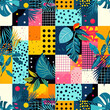 © Roman - Tropical leaf retro polka dot exotic plants repeat pattern, boho abstract