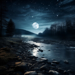 Wall Mural - moonbeam in river landscape