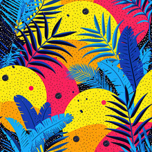 Tropical Leaf Retro Polka Dot Exotic Plants Repeat Pattern, Boho Abstract
