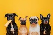 Dogs going to eat a treat or treat for dogs on a yellow background