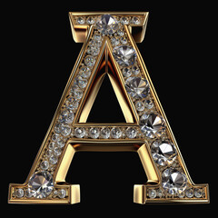 3d luxury logo of the letter A in gold isolated on a black background