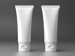 3D two white plastic cosmetic tube mockup