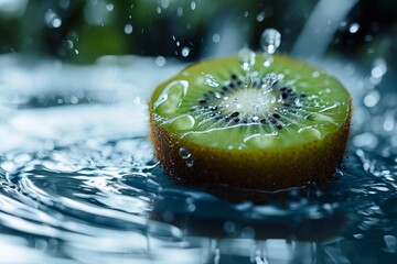 Wall Mural - Close-up, kiwi in water splash