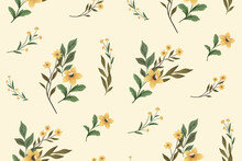 Seamless Floral Pattern, Vintage Flower Print With Watercolor Wild Flowers. Elegant Botanical Design: Hand Drawn Flowers, Leaves, Herbs Abstract On A Light Background. Vector Wallpaper, Textile.