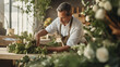 © alexkich - Portrait of a happy shopkeeper is smiling while making bouquet of flowers at his florist
