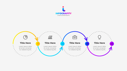 Four circles for infographic timeline wit zigzag line. Presentation template with 4 steps, options or processes