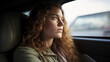 © AspctStyle - Pensive Young Woman Looking Through Car Window on a Journey. Contemplative Travel Concept