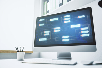 Wall Mural - modern computer screen with abstract graphic coding sketch, big data and networking concept. 3d rend