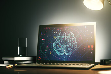 Wall Mural - modern computer monitor with creative artificial intelligence symbol. neural networks and machine le