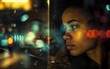 Woman Observing Cityscape From Window in the Nighttime