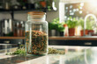 spices and herbs in jars at kitchen