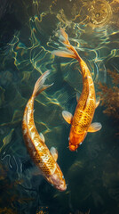 Wall Mural - The golden koi in the pond.