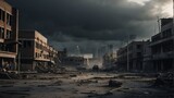 Fototapeta  - A destroyed apocalyptic city post apocalypse after a world war, noir from Generative AI