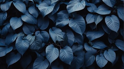 Canvas Print - Blue plant tropical leaves background pattern wallpaper from Generative AI