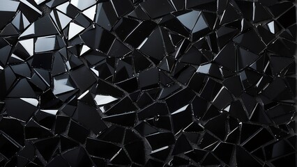 Wall Mural - Black broken glass background material texture abstract from Generative AI