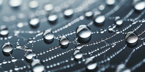 A close-up macro shot of morning dew on a spider’s web, with the focus on the intricate patterns and water droplets, giving it an ethereal