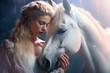 woman and white horse. Generative AI