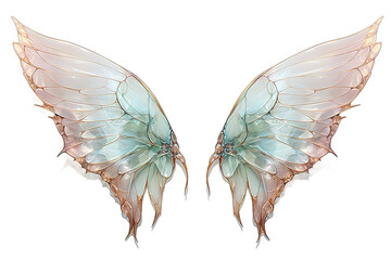 Wall Mural - Pastel pride rainbow tone fluffy angel wings isolated on a Transparent background. Generative AI