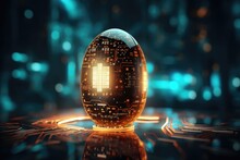 Techno Egg. Cybernetic Electronic Egg Of Future. Happy Easter.