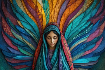 Holy Lady of Guadalupe's wings spreading wide, resembling the feathers of a majestic eagle, Eagle Wings of Protection: A Symbol of Strength and Guidance