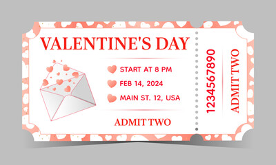 Wall Mural - Valentine's Day coral ticket template for admit two