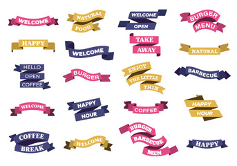 ribbon banner with text. antique curled stripes for card design, vintage simple badge with text. vec