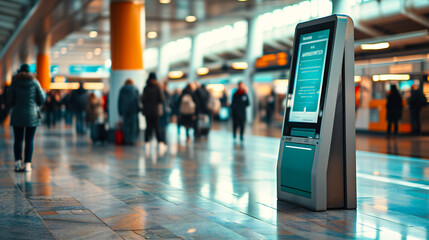 Urban Transportation Hub: Inside a modern airport terminal, showcasing technology and efficiency for seamless travel experiences