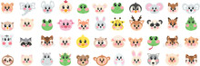 Set, Collection Of Cute Head, Face Animals On Png Transparent Background. Happy Fun Joy Face Kawaii Pets For Kids. Cartoon Kawaii Cutie Zoo, Wild Animals Vector Illustration