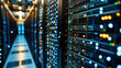 Data Center Technology: The interior of a modern data center with rows of servers and advanced networking equipment