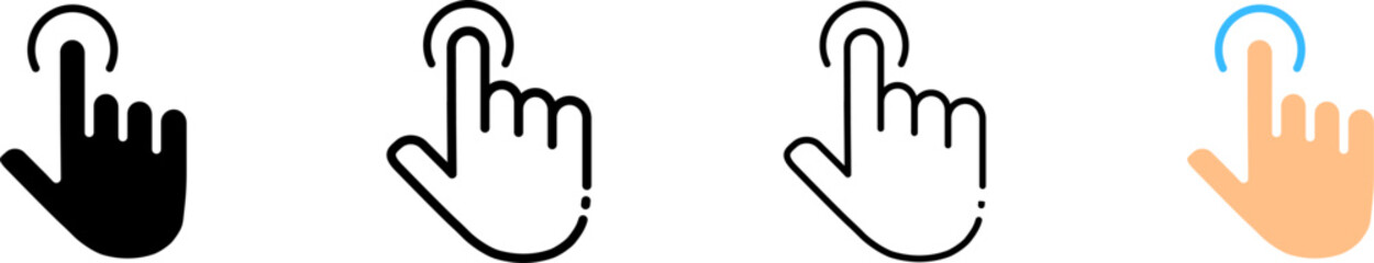 Wall Mural - finger press icons. different styles, human hand, finger pressing icons. vector icons