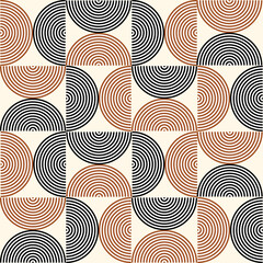 Wall Mural - Mid Century Modern Geometric Lines seamless pattern in black and terracotta. For wall art, backgrounds and fabric 