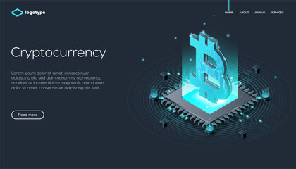 Cryptocurrency and blockchain network business isometric vector illustration. Crypto currency exchange or transaction process background. Digital Technology.